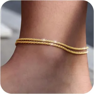 Sterling Silver Ankle Bracelets for Women: Dainty Layered Waterproof Anklet for Women Adjustable Womens Anklet Set Stackable Figaro Beaded Cuban Link Anklets Beach Jewelry for Women