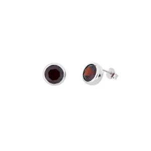 Sterling Silver Brilliant Cut Garnet Stud Earrings