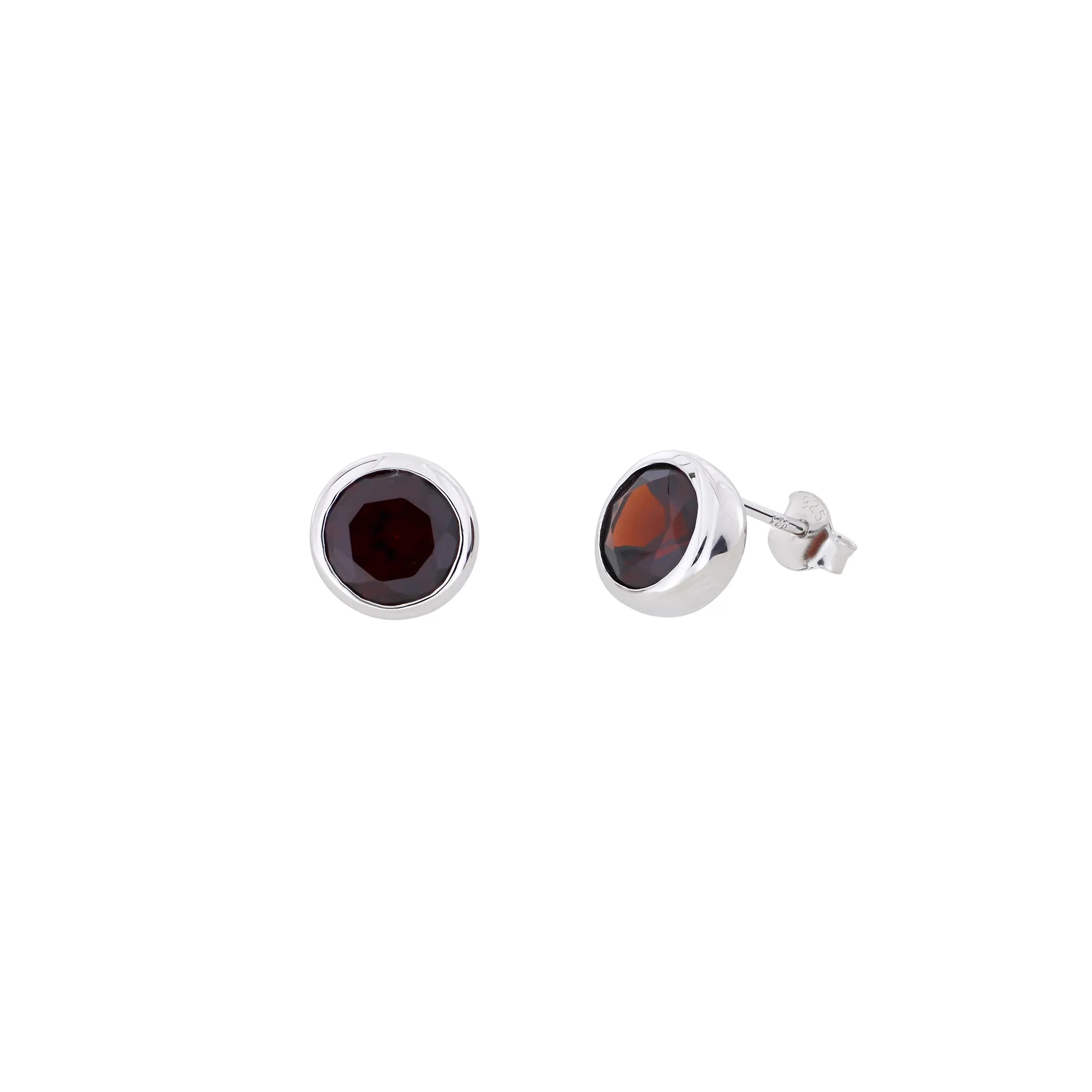 Sterling Silver Brilliant Cut Garnet Stud Earrings