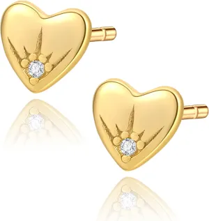 Sterling Silver Cubic Zirconia Ear Studs | Gold Stud Earrings with CZ | 18K Gold Plated Sterling Silver Earrings | Dainty Silver Three CZ Stud Earrings