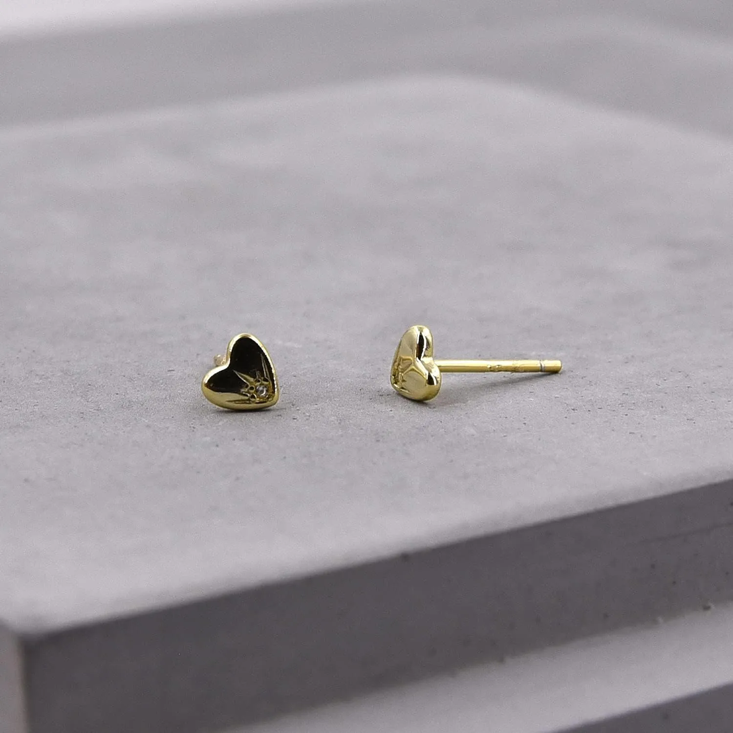 Sterling Silver Cubic Zirconia Ear Studs | Gold Stud Earrings with CZ | 18K Gold Plated Sterling Silver Earrings | Dainty Silver Three CZ Stud Earrings