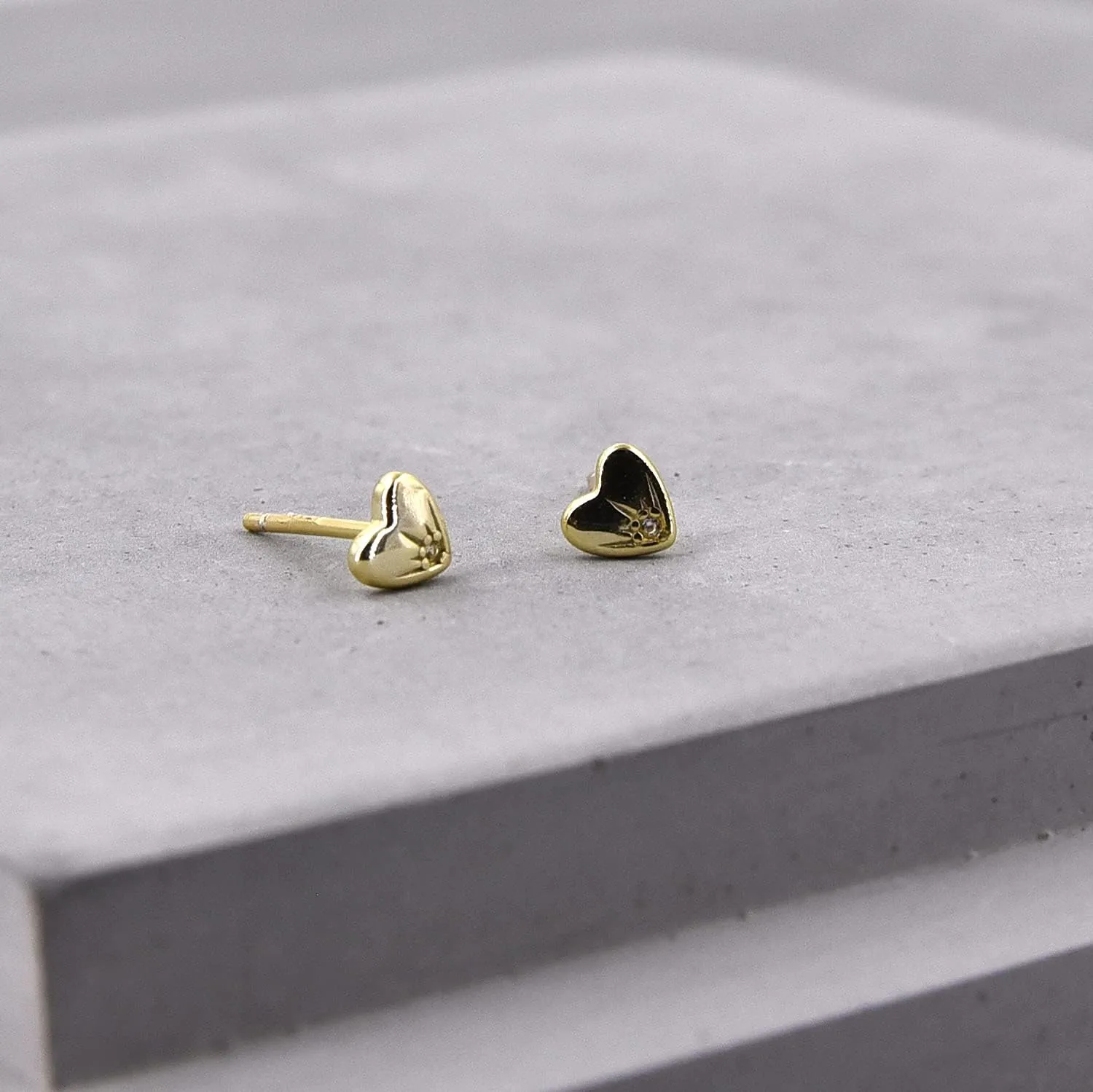 Sterling Silver Cubic Zirconia Ear Studs | Gold Stud Earrings with CZ | 18K Gold Plated Sterling Silver Earrings | Dainty Silver Three CZ Stud Earrings