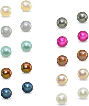 Sterling Silver Cultured Freshwater Pearl Button 5.5-6mm Stud Earrings, Color and Set Options