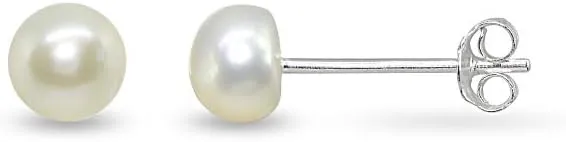 Sterling Silver Cultured Freshwater Pearl Button 5.5-6mm Stud Earrings, Color and Set Options