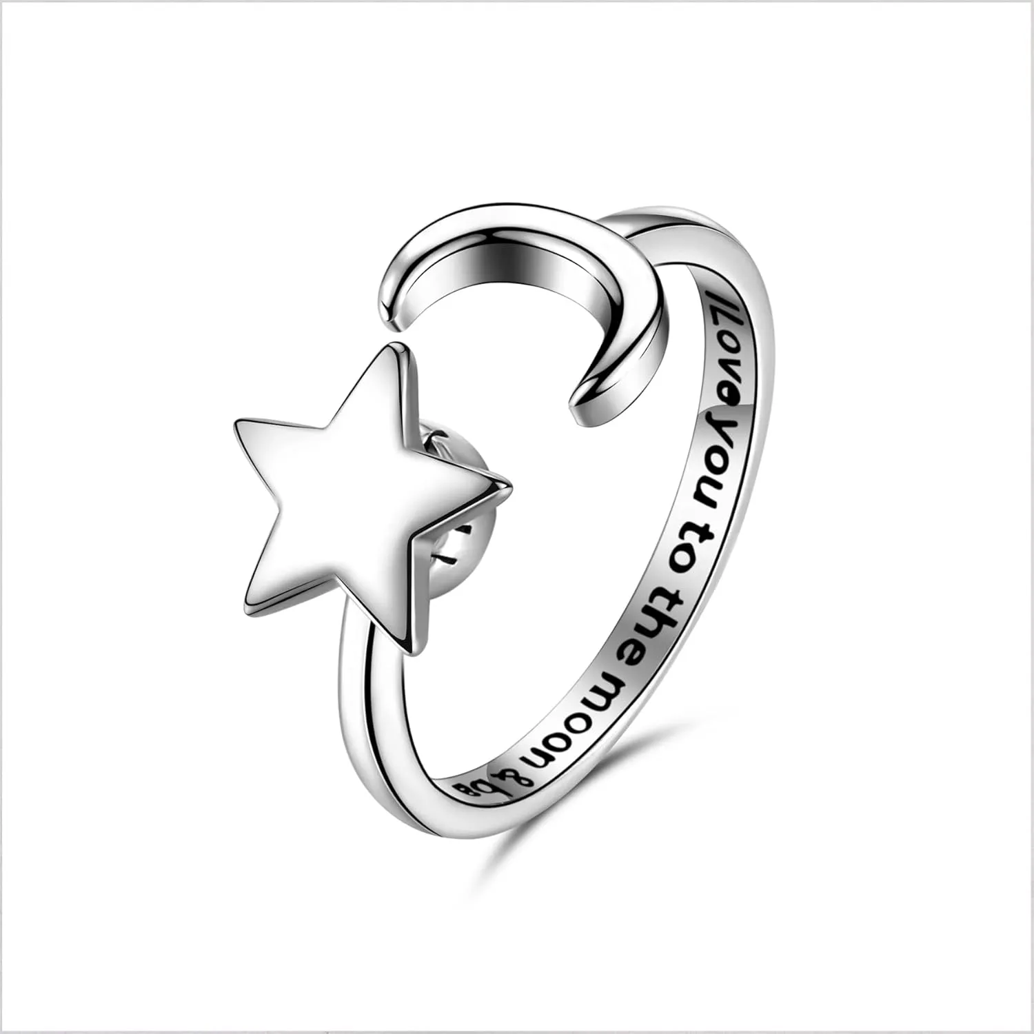 Sterling Silver Fidget Anxiety Ring for Women Adjustable Open Fidget Rings for Anxiety Fidget Relieving Stress Sunflower Moon Star Stackable Rings Jewelry