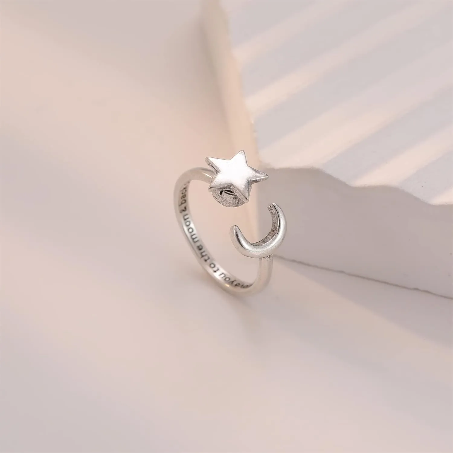 Sterling Silver Fidget Anxiety Ring for Women Adjustable Open Fidget Rings for Anxiety Fidget Relieving Stress Sunflower Moon Star Stackable Rings Jewelry