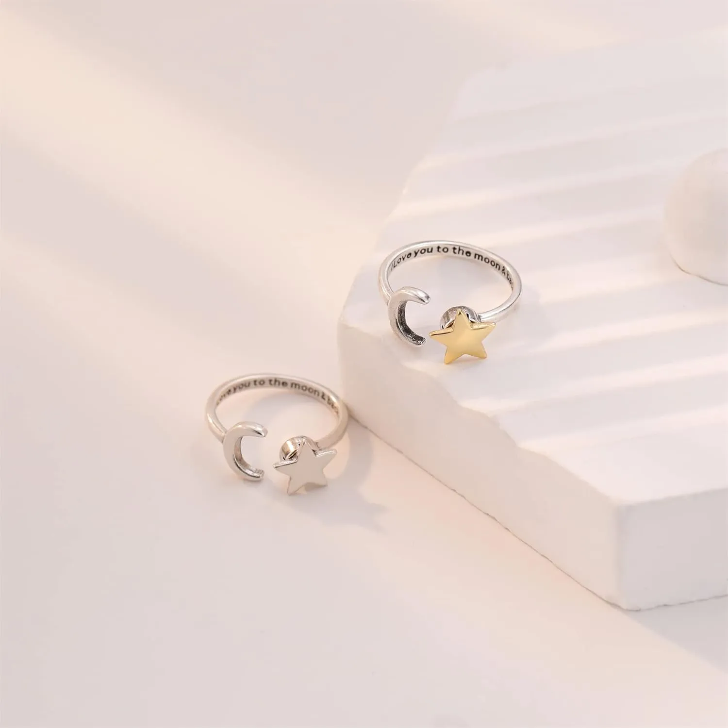 Sterling Silver Fidget Anxiety Ring for Women Adjustable Open Fidget Rings for Anxiety Fidget Relieving Stress Sunflower Moon Star Stackable Rings Jewelry