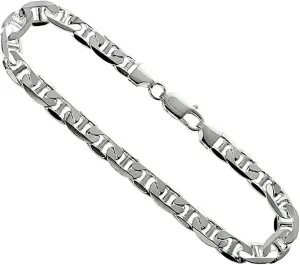 Sterling Silver Flat Mariner Link Chain Necklaces & Bracelets 7.2mm Nickel Free Italy sizes 7-30 inch