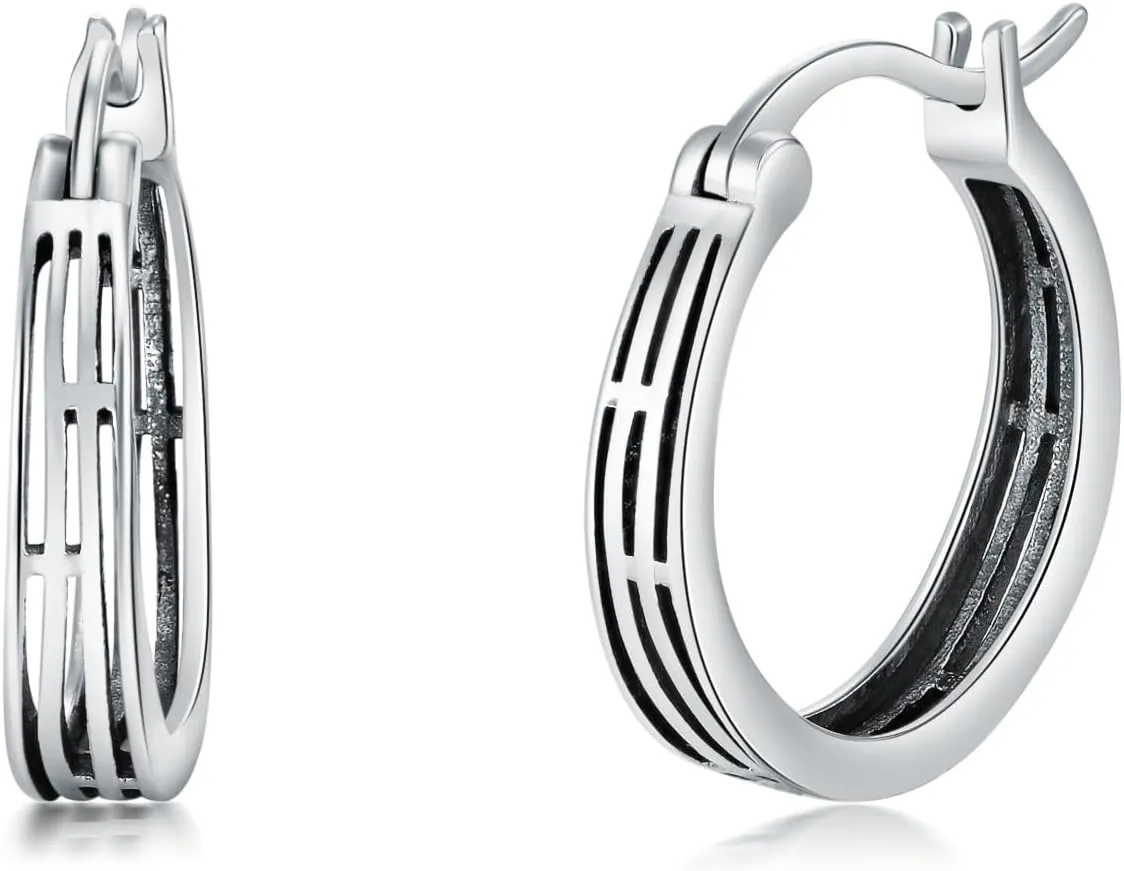 Sterling Silver Hoop Earrings Small Hoop Sun/Leaf/Triangle Huggie Earrings for Women Hypoallergenic