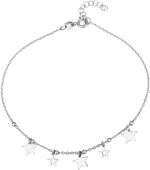 Sterling Silver Jewelry - Rhodium Plated with 925 Stamp - Big & Small Multi-Star Anklets - Elegant Handcrafted Foot Jewelry for Women - 9" long   1" extender