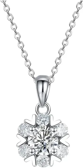 Sterling Silver moissanite Necklace Necklaces Platinum Plating 1 Carat Round Diamond Flower Necklace for Women Jewelry