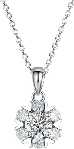 Sterling Silver moissanite Necklace Necklaces Platinum Plating 1 Carat Round Diamond Flower Necklace for Women Jewelry