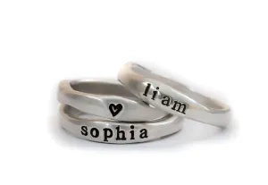 Sterling Silver Name Ring Engraved Stamped Birthday Gift for Mom, Personalized Gift