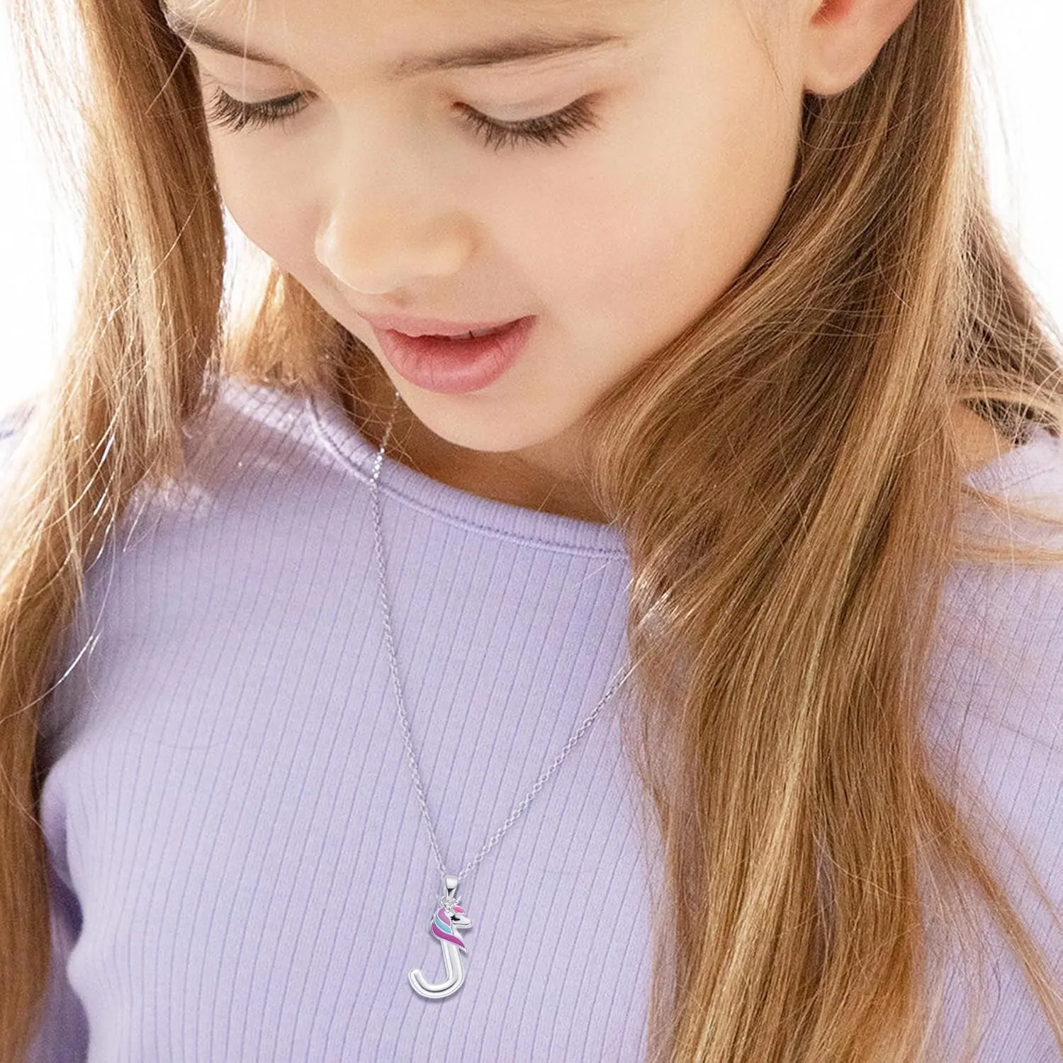 Sterling Silver Plated Bubble Initial Necklace for Lady Women,Unicorn Pendant Bubble Initial Neckalce for Lady