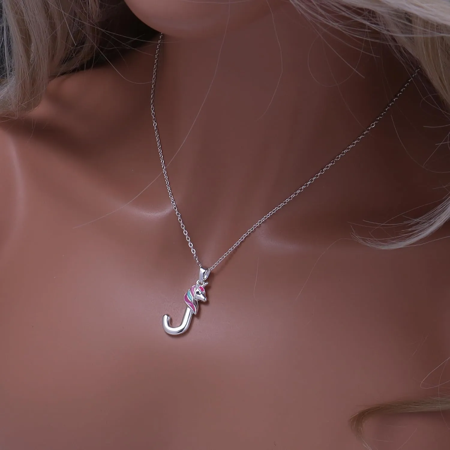 Sterling Silver Plated Bubble Initial Necklace for Lady Women,Unicorn Pendant Bubble Initial Neckalce for Lady