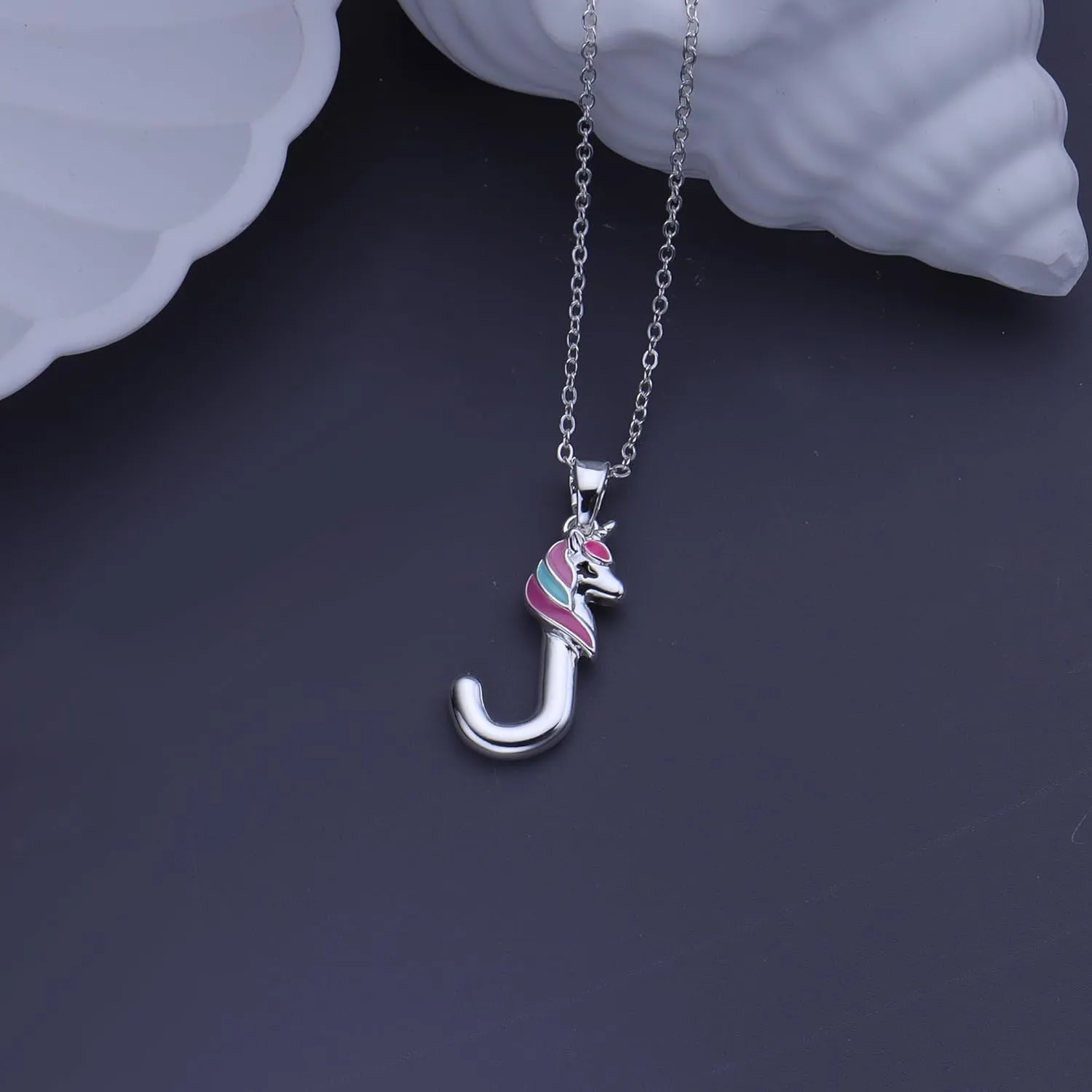 Sterling Silver Plated Bubble Initial Necklace for Lady Women,Unicorn Pendant Bubble Initial Neckalce for Lady