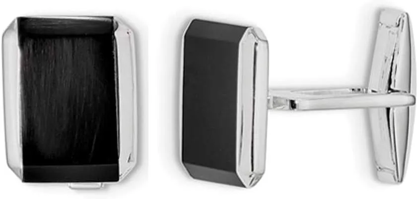 Sterling Silver Rectangle Black Onyx Cuff Links