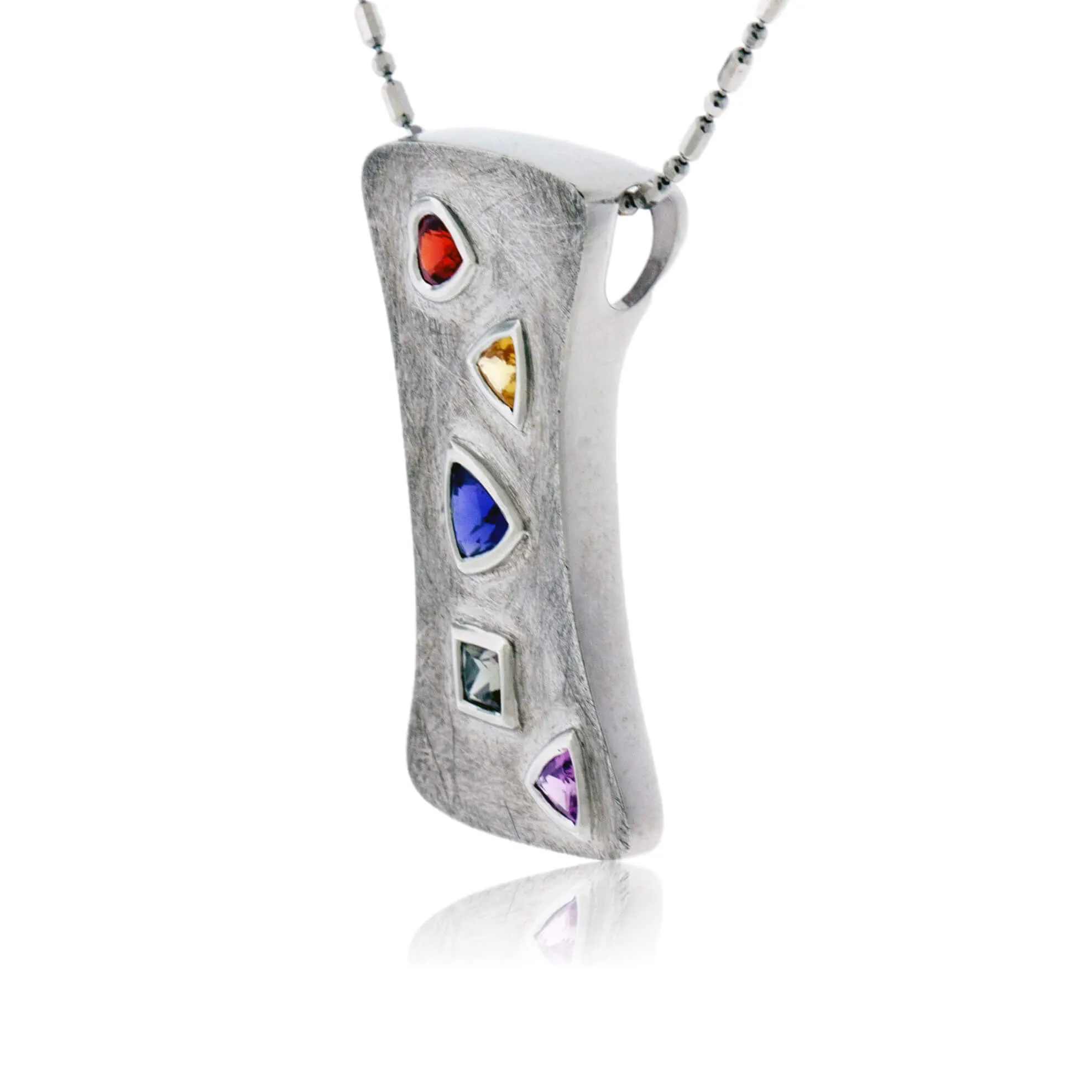 Stone Finish Silver Rainbow Sapphire Pendant