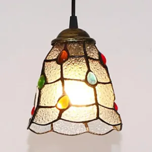 Stunning Clear Glass Trumpet Ceiling Lamp Tiffany Style with Colorful Bead - Elegant 1-Head Pendant Light
