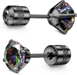 Subiceto Hypoallergenic G23 Implant Grade Titanium Screw Back Earrings 20G Pure Titanium Post for Sensitive Ears 5A Cubic Zirconia Titanium Earring Studs for Women Men Double Side Earrings Piercing Sleeper Studs Jewelry