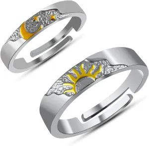 Sun & Moon Couple Ring For Him & Her | 925 Sterling Silver Adjustable Band Rings Gift For Men & Women