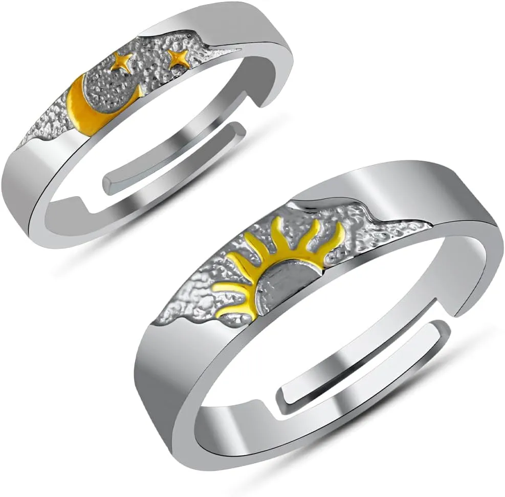 Sun & Moon Couple Ring For Him & Her | 925 Sterling Silver Adjustable Band Rings Gift For Men & Women