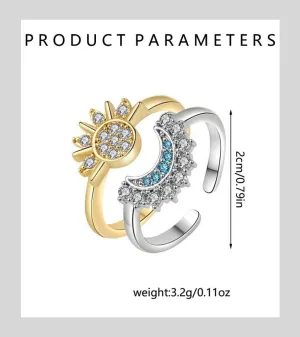 Sun and Moon Ring Set for Women Cubic Zirconia Stackable Adjustable Friendship Couple Rings Love Jewelry Gifts