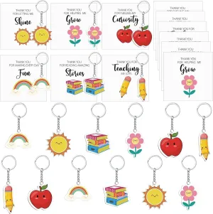 Sureio 48 Sets Teacher Appreciation Gifts for Women Keychain Bulk Acrylic Keychain with Card Thank You Helping Me Grow Gift from Students for Teachers Office School Classroom Supplies