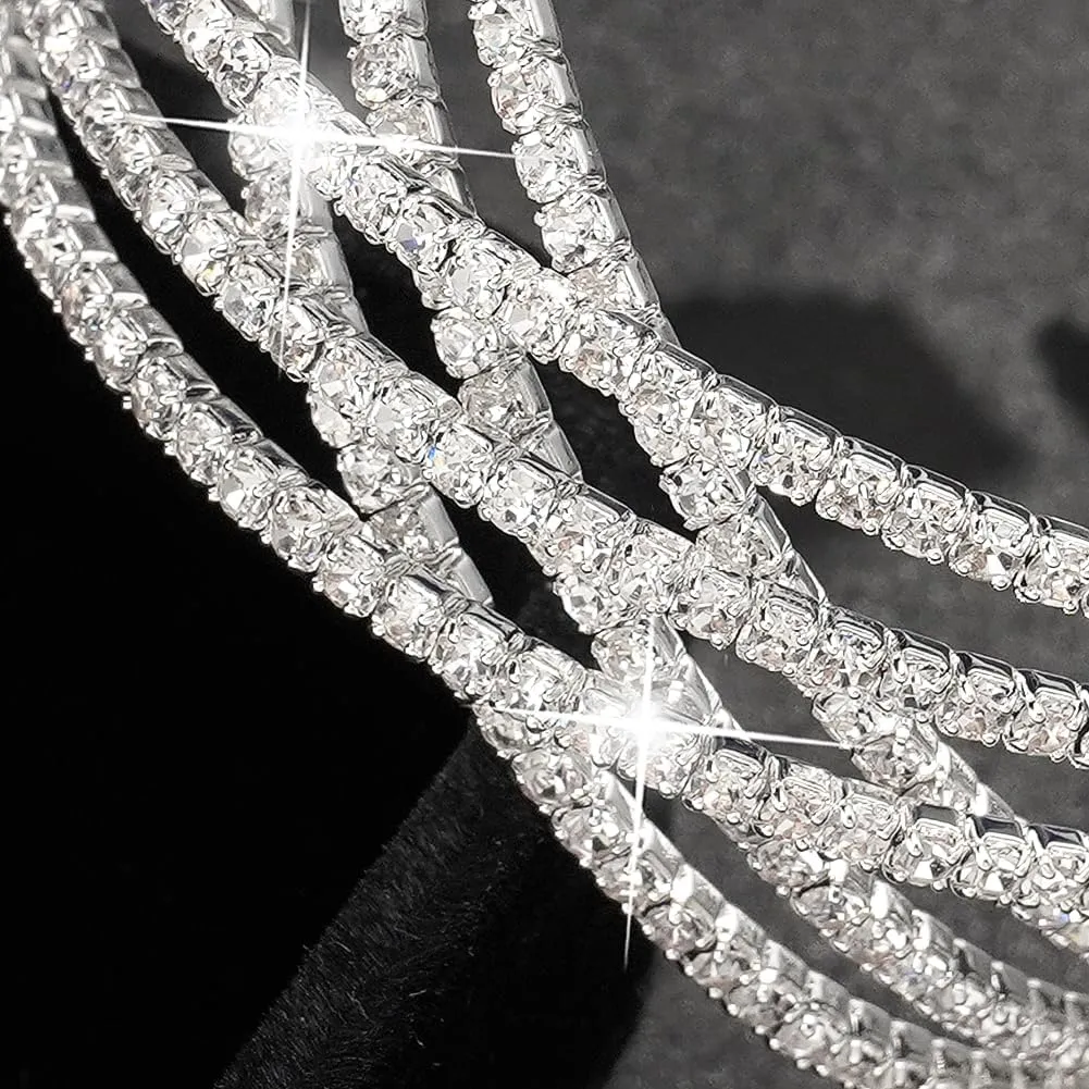 Suyi Rhinestone Bracelet for Women Silver Multilayer Cuff Bracelet Craystal Braidal Bracelets