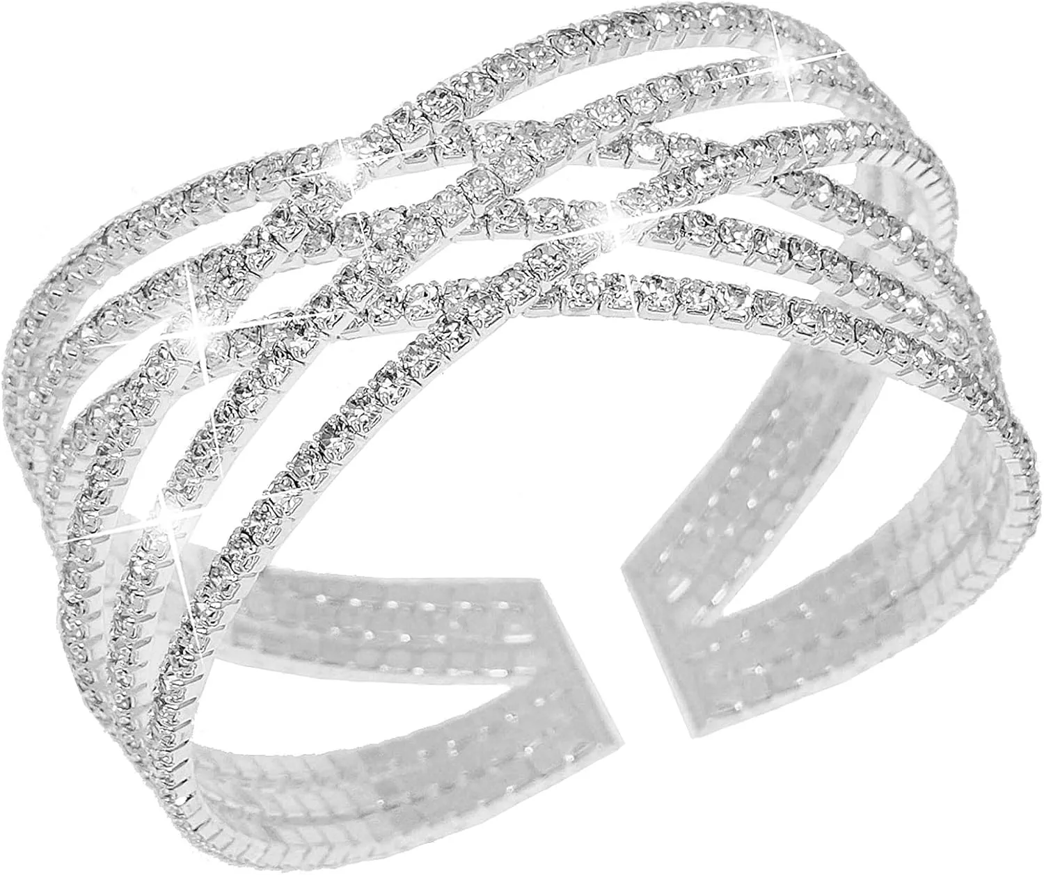 Suyi Rhinestone Bracelet for Women Silver Multilayer Cuff Bracelet Craystal Braidal Bracelets