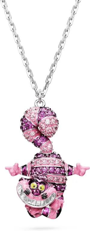 Swarovski Alice in Wonderland pendant, Cat, Pink, Rhodium Finish