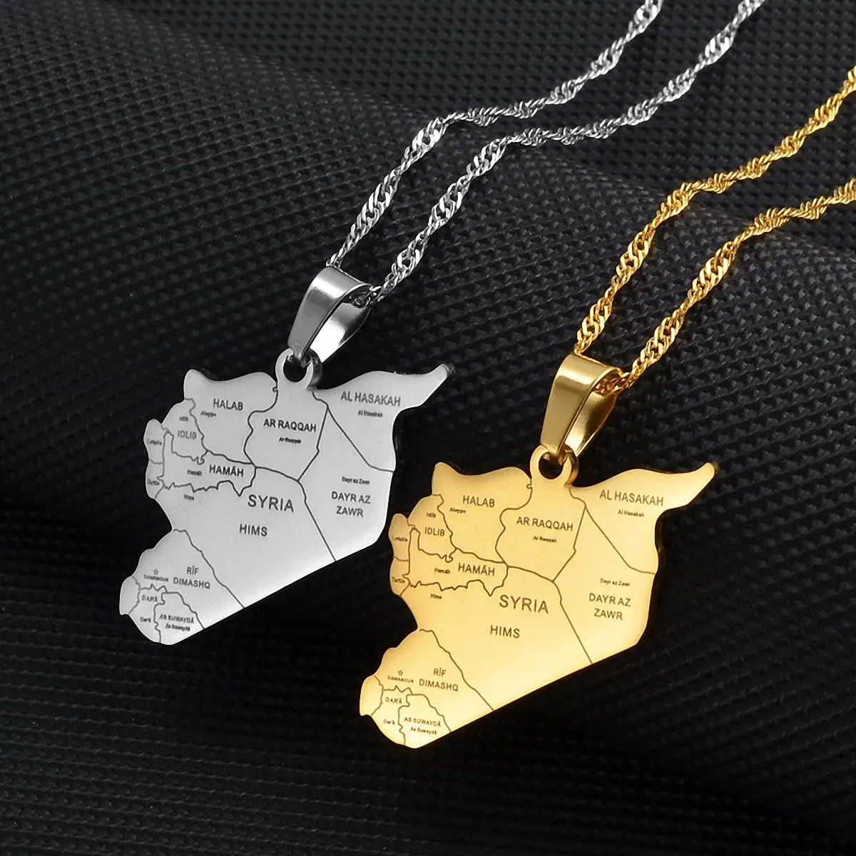 Syria Map With City Name Pendant Necklace Syria Stainless Steel Pendant Necklace