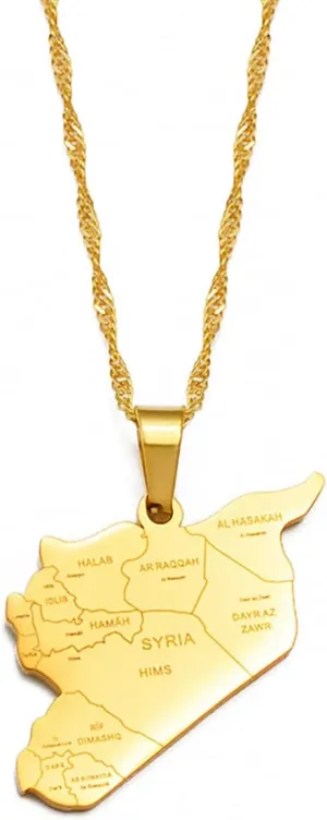 Syria Map With City Name Pendant Necklace Syria Stainless Steel Pendant Necklace