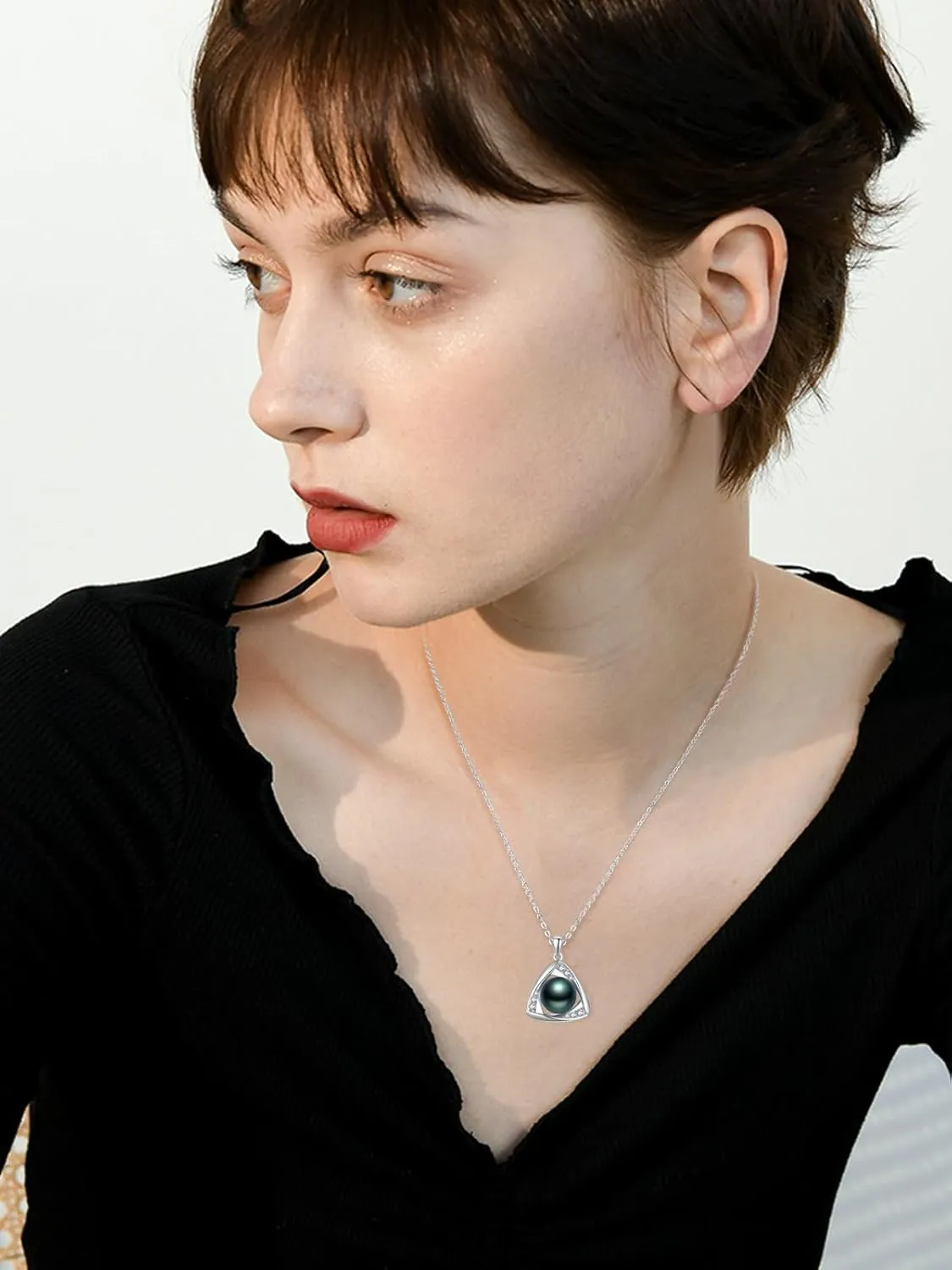 Tahitian Black Animal Necklace For Women 925 Sterling Silver Black Preal Pendant Animal Jewelry Gift For Wife Mom Girlfriend Christmas, Valentine's Day, Mother's Day Gift Jewelry