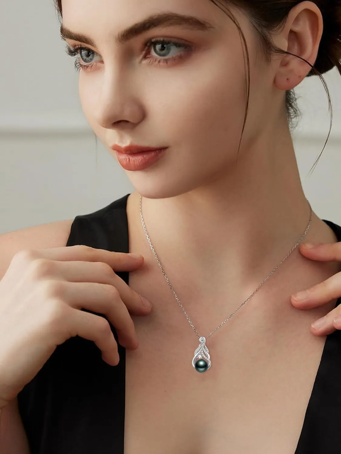 Tahitian Black Animal Necklace For Women 925 Sterling Silver Black Preal Pendant Animal Jewelry Gift For Wife Mom Girlfriend Christmas, Valentine's Day, Mother's Day Gift Jewelry