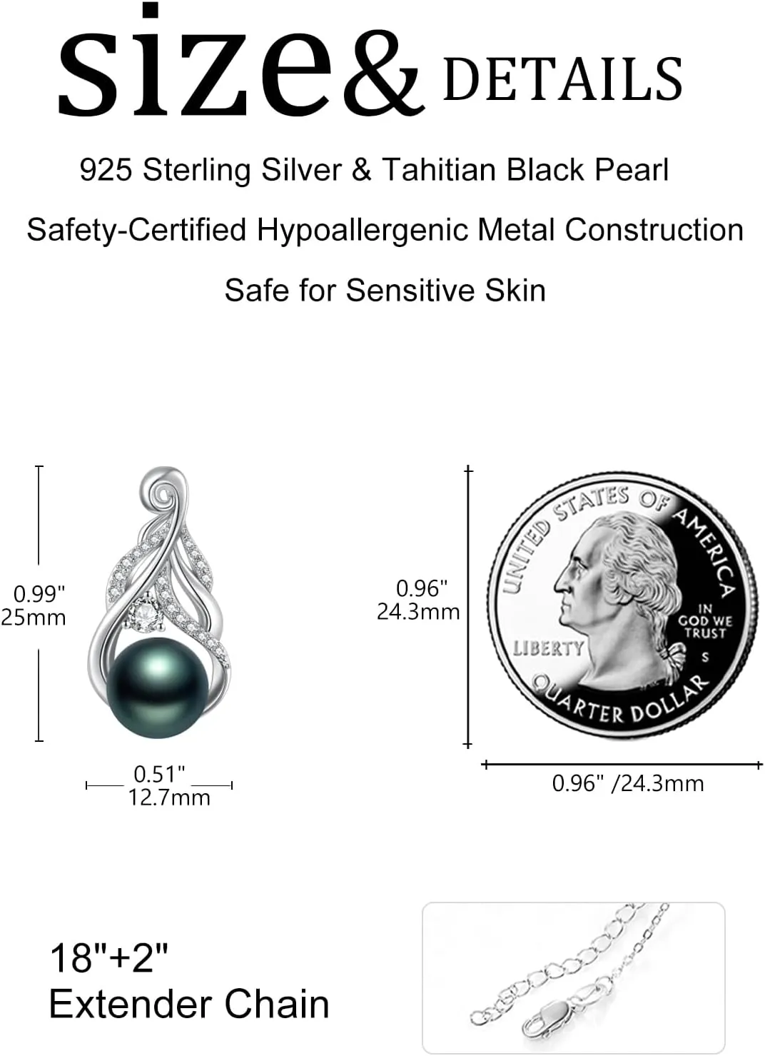 Tahitian Black Animal Necklace For Women 925 Sterling Silver Black Preal Pendant Animal Jewelry Gift For Wife Mom Girlfriend Christmas, Valentine's Day, Mother's Day Gift Jewelry