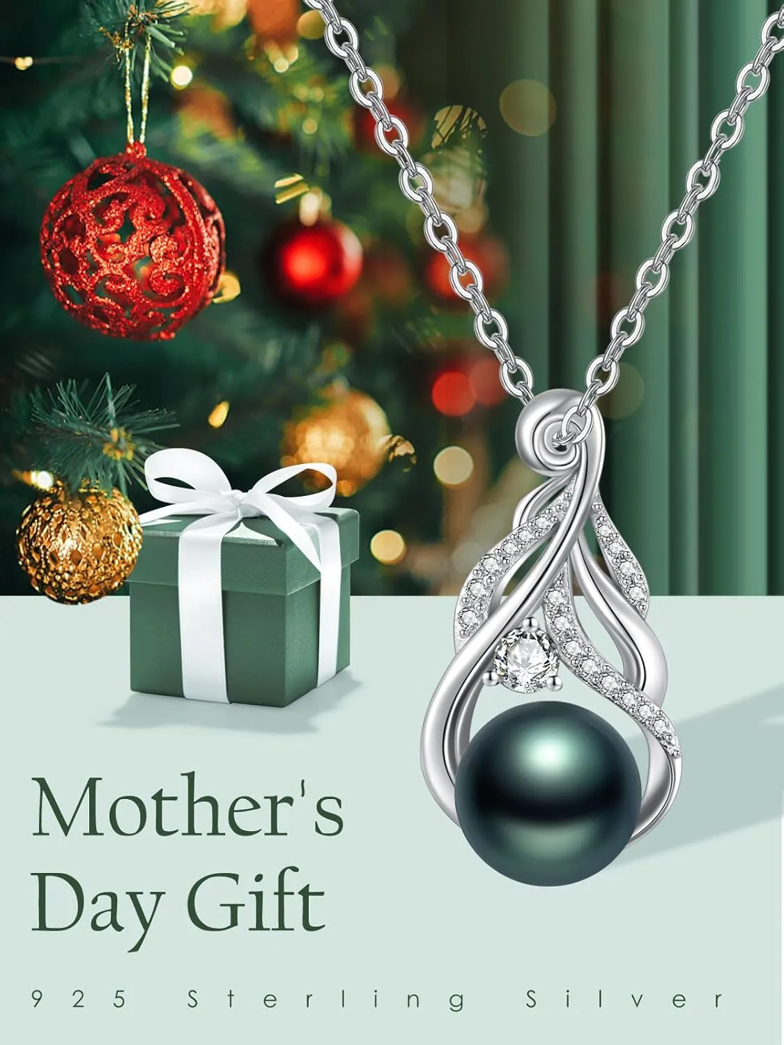Tahitian Black Animal Necklace For Women 925 Sterling Silver Black Preal Pendant Animal Jewelry Gift For Wife Mom Girlfriend Christmas, Valentine's Day, Mother's Day Gift Jewelry
