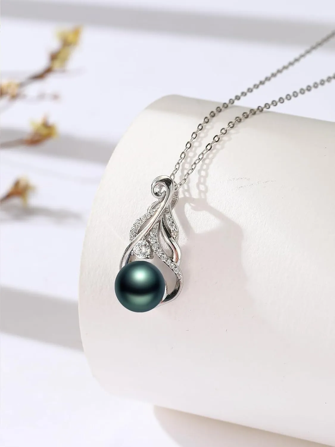 Tahitian Black Animal Necklace For Women 925 Sterling Silver Black Preal Pendant Animal Jewelry Gift For Wife Mom Girlfriend Christmas, Valentine's Day, Mother's Day Gift Jewelry