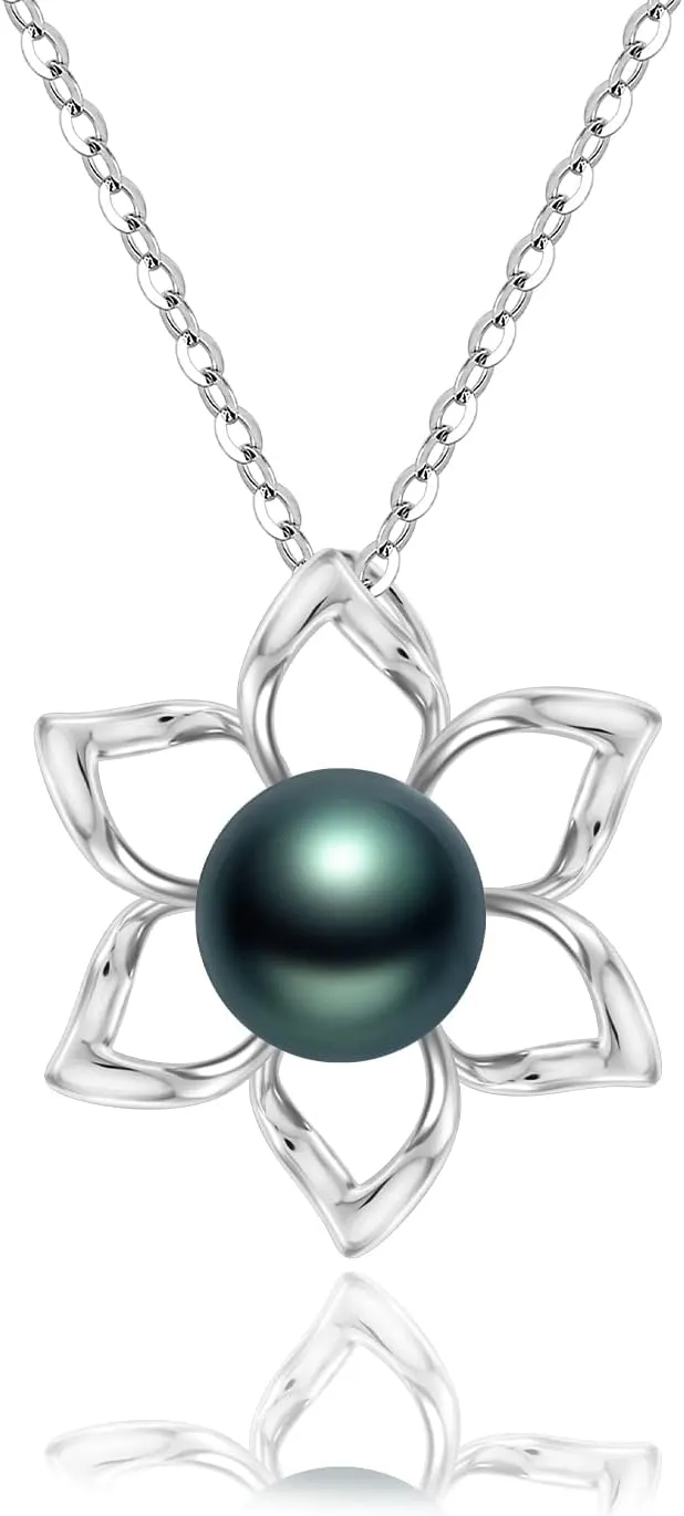 Tahitian Black Pearls Authentic South Sea Pearl Pendant Necklace 10.5mm Round 18K Gold Plated 925 Sterling Silver - Fine Jewelry Gifts for Women Wife Mom Daughter