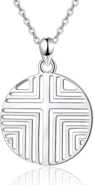 TANGPOET Sterling Silver Cross Necklaces for Women Round Shaped Pendant Religious Christian Gifts Faith Jewelry