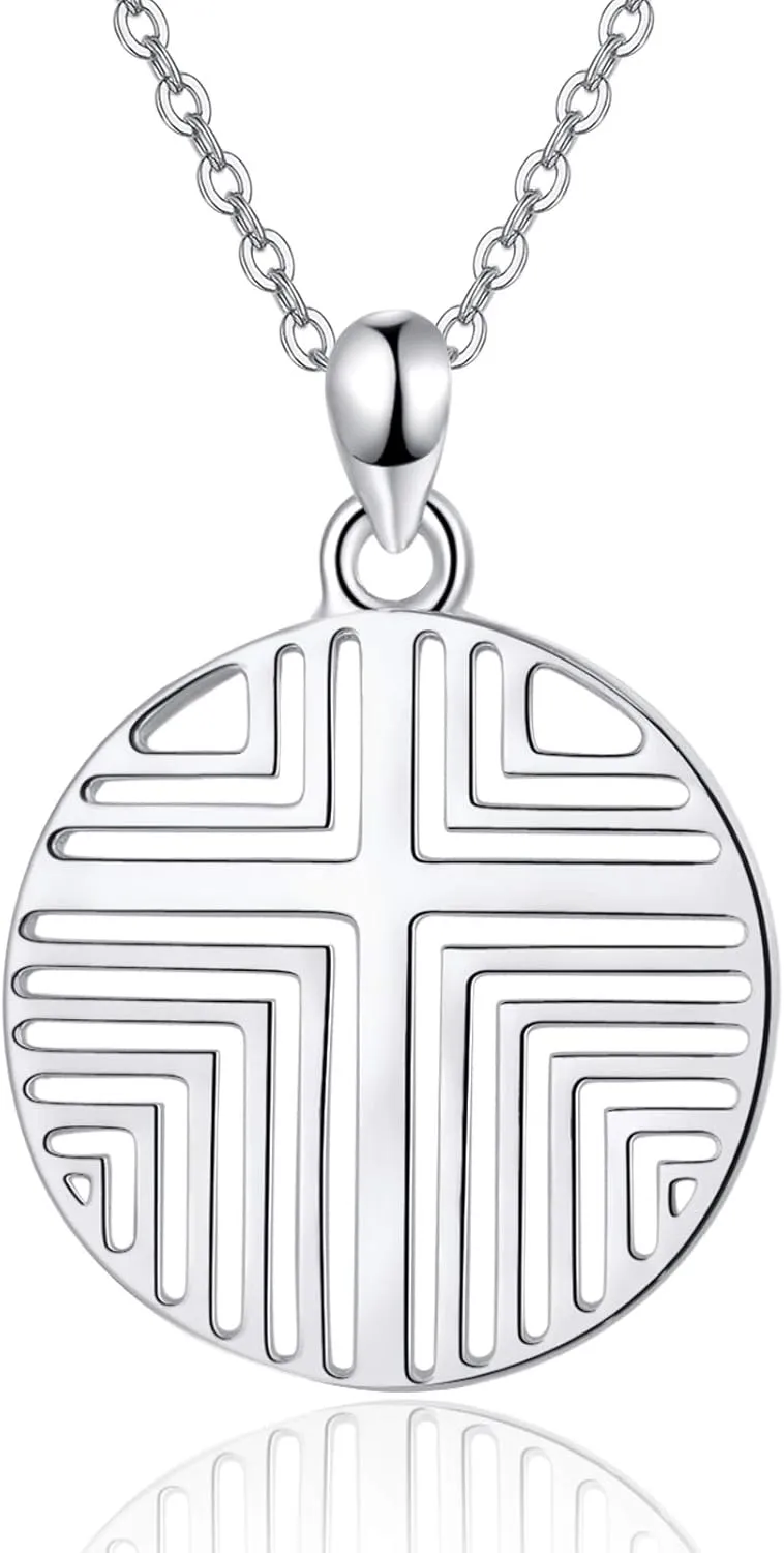 TANGPOET Sterling Silver Cross Necklaces for Women Round Shaped Pendant Religious Christian Gifts Faith Jewelry