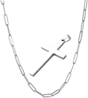 Tanyoyo Cross Necklace for Men Wemon, Mens Cross Necklaces with 3.0mm Paperclip Chain and Stainless Steel Cross Pendant, Box Chain 16-24 Inch