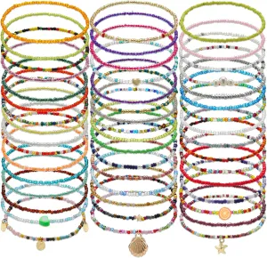 Taouzi Beaded Anklets for Women Handmade Boho Beaded Ankle Bracelets Colorful Beads Foot Anklets for Women