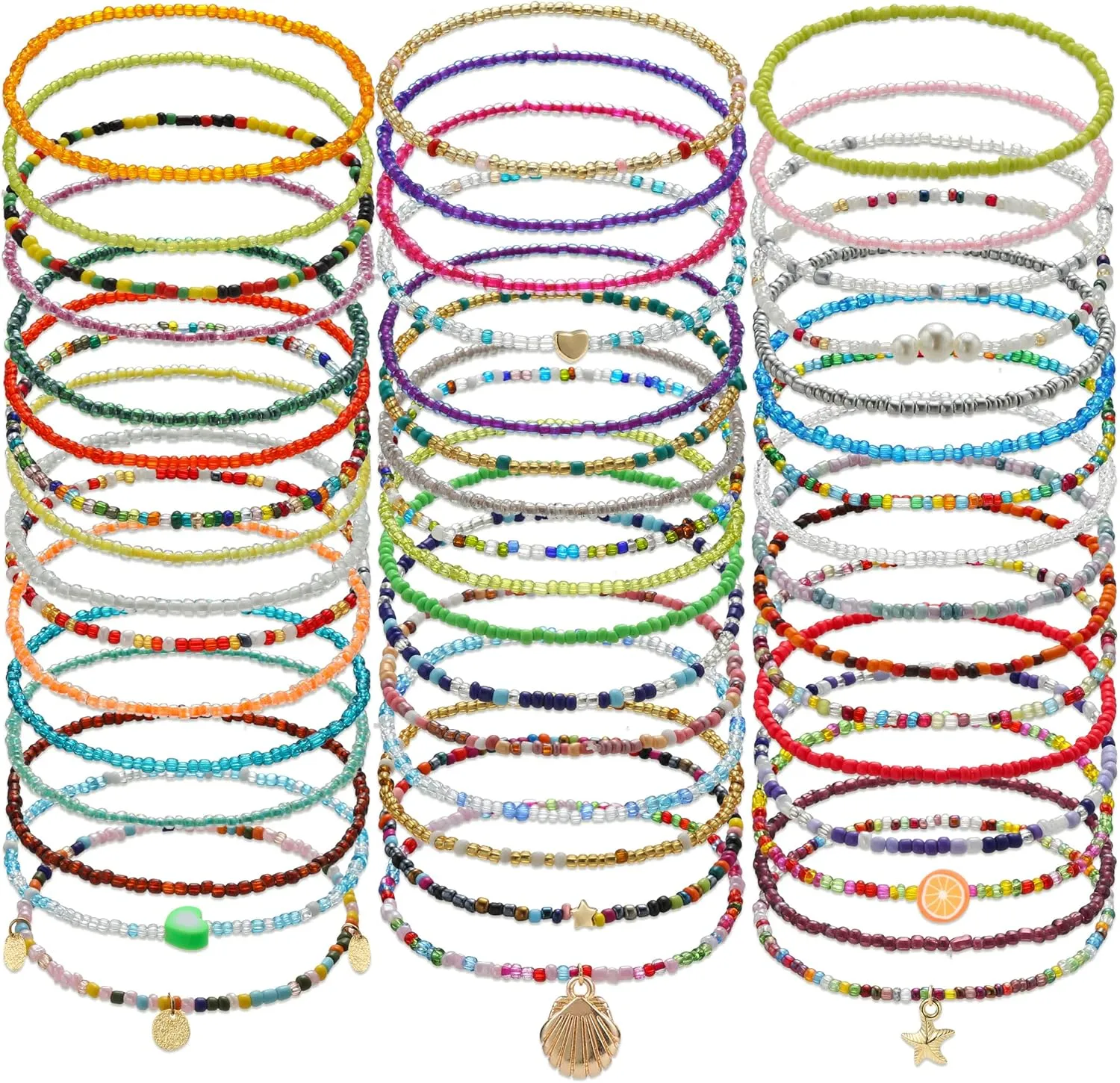 Taouzi Beaded Anklets for Women Handmade Boho Beaded Ankle Bracelets Colorful Beads Foot Anklets for Women