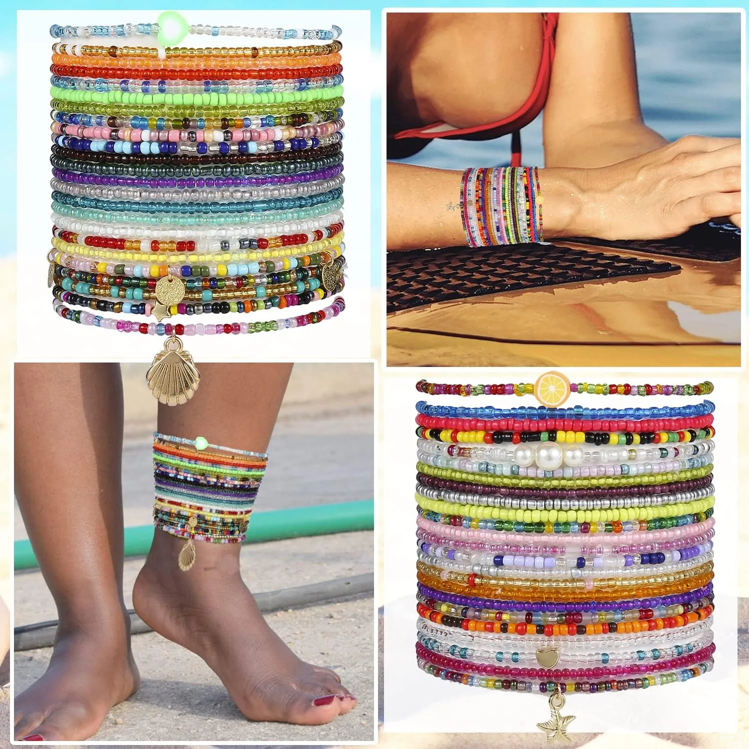 Taouzi Beaded Anklets for Women Handmade Boho Beaded Ankle Bracelets Colorful Beads Foot Anklets for Women