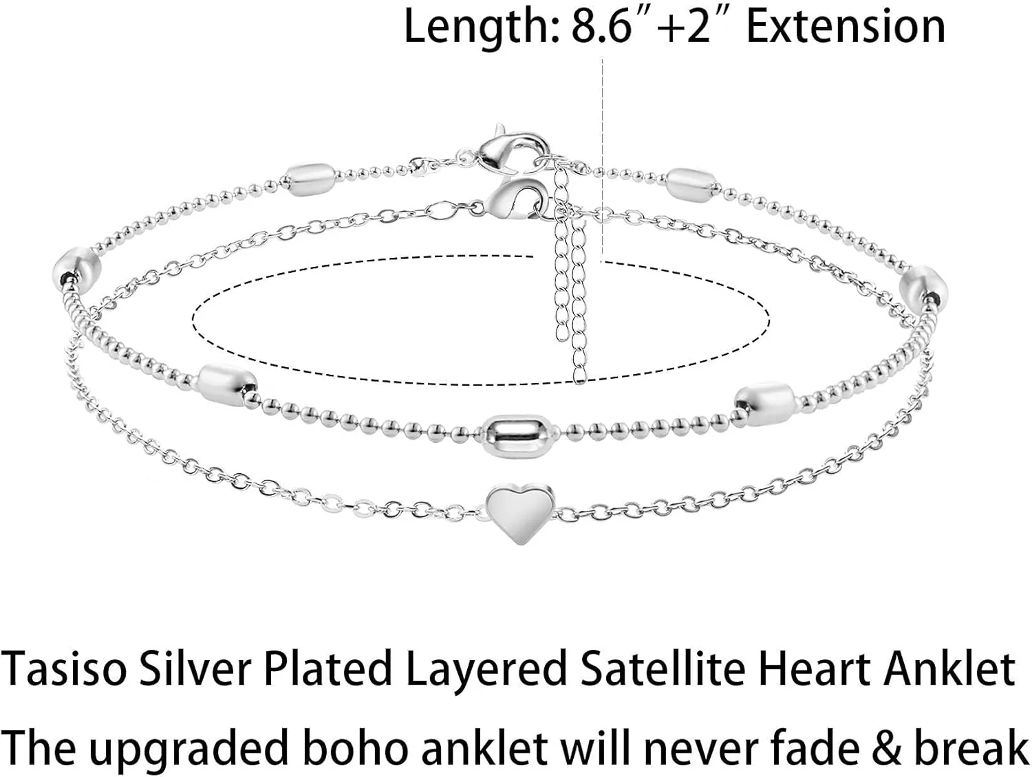 Tasiso 14K Gold Plated Layered Satellite Beads Heart Anklets Layering Rhinestone Cubic Zirconia Ankle Bracelets for Women Minimalist Summer Beach Foot Chain Ankle Jewelry for Her