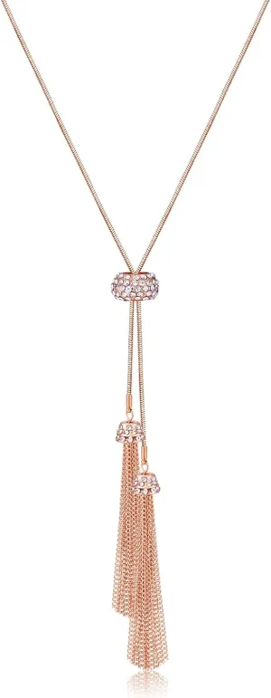 Tassel Pendant Lariat Y Necklace Long Snake Chain Necklaces with Adjustable Crystal Slider Ball