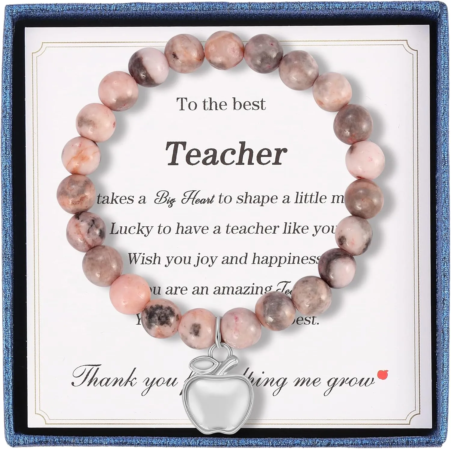 Teacher Appreciation Gifts Bracelets, Teacher Valentine Gifts for Women Men, Stretch Beads Bracelet Jewelry with Gift Message Card