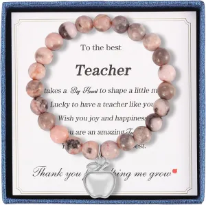 Teacher Appreciation Gifts Bracelets, Teacher Valentine Gifts for Women Men, Stretch Beads Bracelet Jewelry with Gift Message Card