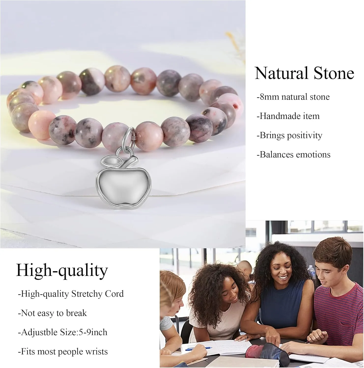 Teacher Appreciation Gifts Bracelets, Teacher Valentine Gifts for Women Men, Stretch Beads Bracelet Jewelry with Gift Message Card
